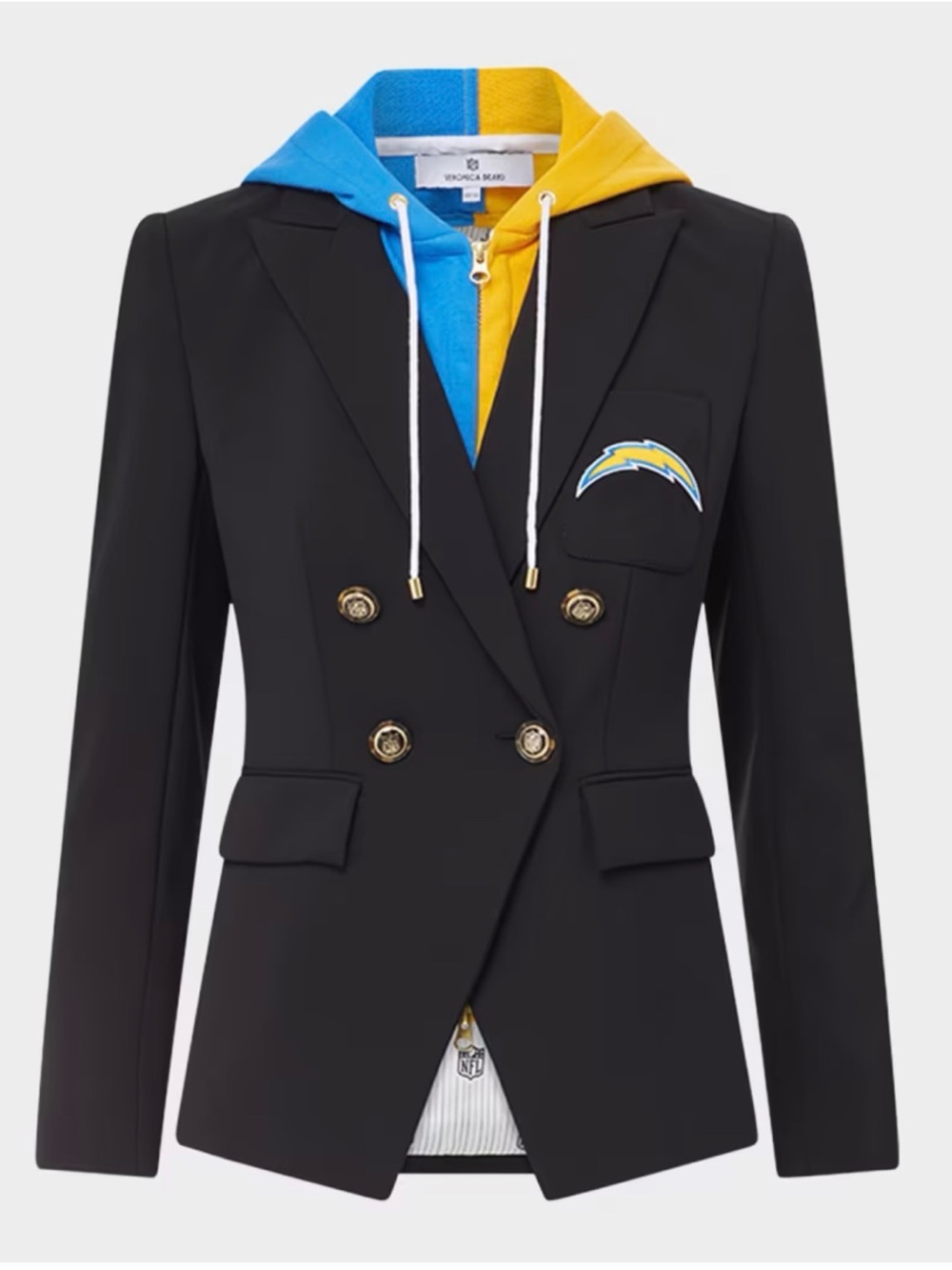 Veronica Beard Black Blazer with Blue and Yellow Accent NFL Los Angeles Charge